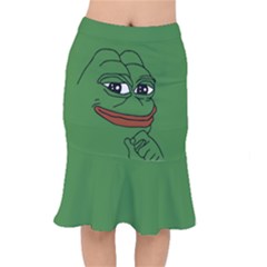 Pepe The Frog Smug Face With Smile And Hand On Chin Meme Kekistan All Over Print Green Short Mermaid Skirt by snek