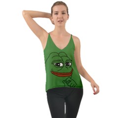 Pepe The Frog Smug Face With Smile And Hand On Chin Meme Kekistan All Over Print Green Chiffon Cami by snek