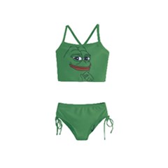 Pepe The Frog Smug Face With Smile And Hand On Chin Meme Kekistan All Over Print Green Girls  Tankini Swimsuit by snek
