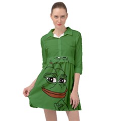 Pepe The Frog Smug Face With Smile And Hand On Chin Meme Kekistan All Over Print Green Mini Skater Shirt Dress