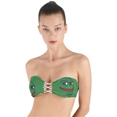 Pepe The Frog Smug Face With Smile And Hand On Chin Meme Kekistan All Over Print Green Twist Bandeau Bikini Top by snek