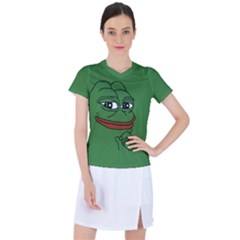 Pepe The Frog Smug Face With Smile And Hand On Chin Meme Kekistan All Over Print Green Women s Mesh Sports Top by snek