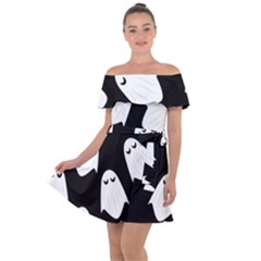 Ghost Halloween Pattern Off Shoulder Velour Dress by Amaryn4rt