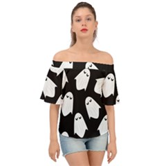 Ghost Halloween Pattern Off Shoulder Short Sleeve Top by Amaryn4rt