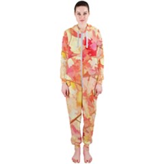 Monotype Art Pattern Leaves Colored Autumn Hooded Jumpsuit (ladies) 