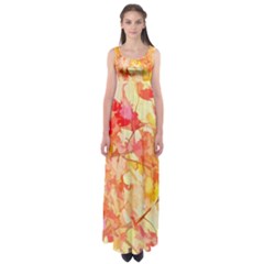 Monotype Art Pattern Leaves Colored Autumn Empire Waist Maxi Dress by Amaryn4rt