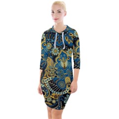 Retro Ethnic Background Pattern Vector Quarter Sleeve Hood Bodycon Dress by Amaryn4rt