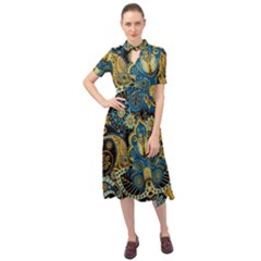 Retro Ethnic Background Pattern Vector Keyhole Neckline Chiffon Dress by Amaryn4rt