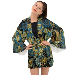 Retro Ethnic Background Pattern Vector Long Sleeve Kimono