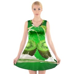 Kiwi Fruit Vitamins Healthy Cut V-Neck Sleeveless Dress