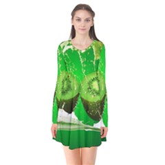 Kiwi Fruit Vitamins Healthy Cut Long Sleeve V-neck Flare Dress