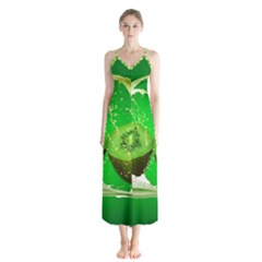 Kiwi Fruit Vitamins Healthy Cut Button Up Chiffon Maxi Dress