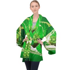 Kiwi Fruit Vitamins Healthy Cut Long Sleeve Velvet Kimono 