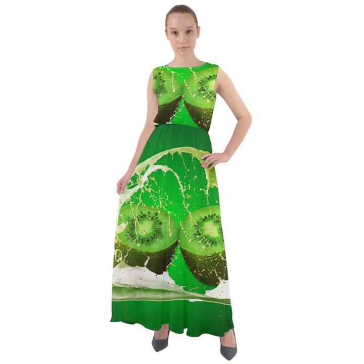 Kiwi Fruit Vitamins Healthy Cut Chiffon Mesh Boho Maxi Dress