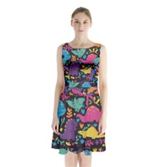 Dino Cute Sleeveless Waist Tie Chiffon Dress