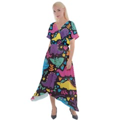 Dino Cute Cross Front Sharkbite Hem Maxi Dress