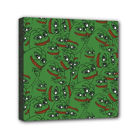 Pepe The Frog Perfect A-ok Handsign Pattern Praise Kek Kekistan Smug Smile Meme Green Background Mini Canvas 6  X 6  (stretched) by snek