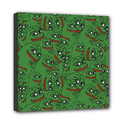 Pepe The Frog Perfect A-ok Handsign Pattern Praise Kek Kekistan Smug Smile Meme Green Background Mini Canvas 8  X 8  (stretched) by snek