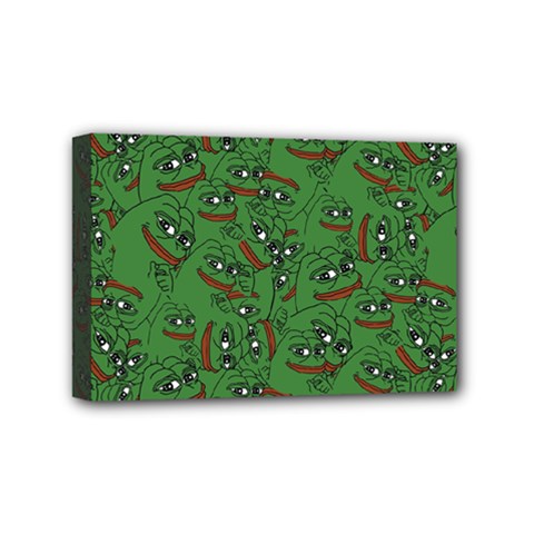 Pepe The Frog Perfect A-ok Handsign Pattern Praise Kek Kekistan Smug Smile Meme Green Background Mini Canvas 6  X 4  (stretched) by snek