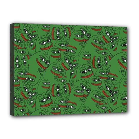 Pepe The Frog Perfect A-ok Handsign Pattern Praise Kek Kekistan Smug Smile Meme Green Background Canvas 16  X 12  (stretched) by snek