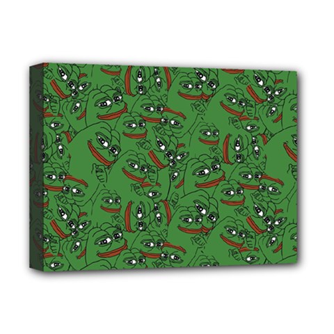 Pepe The Frog Perfect A-ok Handsign Pattern Praise Kek Kekistan Smug Smile Meme Green Background Deluxe Canvas 16  X 12  (stretched)  by snek
