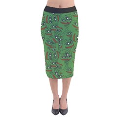 Pepe The Frog Perfect A-ok Handsign Pattern Praise Kek Kekistan Smug Smile Meme Green Background Velvet Midi Pencil Skirt by snek