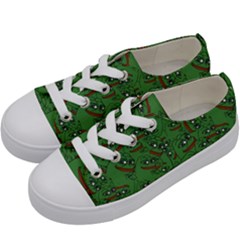 Pepe The Frog Perfect A-ok Handsign Pattern Praise Kek Kekistan Smug Smile Meme Green Background Kids  Low Top Canvas Sneakers by snek