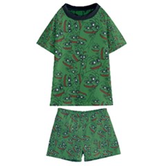 Pepe The Frog Perfect A-ok Handsign Pattern Praise Kek Kekistan Smug Smile Meme Green Background Kids  Swim Tee And Shorts Set by snek