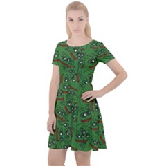 Pepe The Frog Perfect A-ok Handsign Pattern Praise Kek Kekistan Smug Smile Meme Green Background Cap Sleeve Velour Dress  by snek