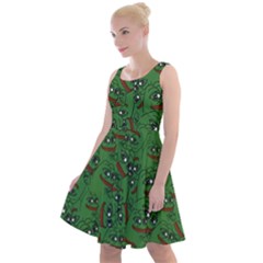 Pepe The Frog Perfect A-ok Handsign Pattern Praise Kek Kekistan Smug Smile Meme Green Background Knee Length Skater Dress by snek