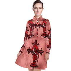 Awesome Chinese Dragon Long Sleeve Chiffon Shirt Dress by FantasyWorld7