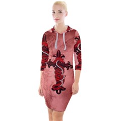 Awesome Chinese Dragon Quarter Sleeve Hood Bodycon Dress