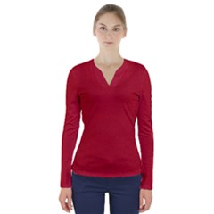 Red Christmas Elf Funny Realistic Costume V-neck Long Sleeve Top by snek