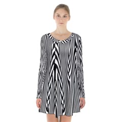 Abstrait Lignes Blanc/noir Long Sleeve Velvet V-neck Dress by kcreatif