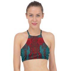 Lianas Of Roses In The Rain Forrest Racer Front Bikini Top by pepitasart