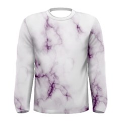 White Marble Violet Purple Veins Accents Texture Printed Floor Background Luxury Men s Long Sleeve Tee by genx