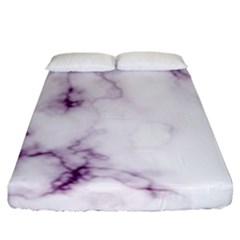 White Marble Violet Purple Veins Accents Texture Printed Floor Background Luxury Fitted Sheet (king Size) by genx