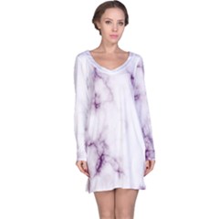 White Marble Violet Purple Veins Accents Texture Printed Floor Background Luxury Long Sleeve Nightdress by genx