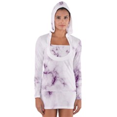 White Marble Violet Purple Veins Accents Texture Printed Floor Background Luxury Long Sleeve Hooded T-shirt by genx