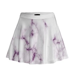 White Marble Violet Purple Veins Accents Texture Printed Floor Background Luxury Mini Flare Skirt by genx