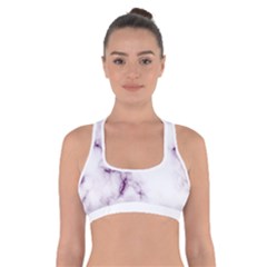 White Marble Violet Purple Veins Accents Texture Printed Floor Background Luxury Cross Back Sports Bra by genx