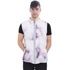 White Marble Violet Purple Veins Accents Texture Printed Floor Background Luxury Men s Puffer Vest by genx