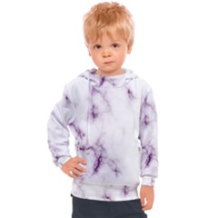 White Marble Violet Purple Veins Accents Texture Printed Floor Background Luxury Kids  Hooded Pullover by genx