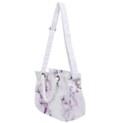 White Marble Violet Purple Veins Accents Texture Printed Floor Background Luxury Rope Handles Shoulder Strap Bag by genx