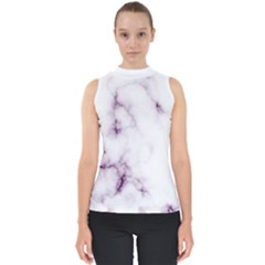 White Marble Violet Purple Veins Accents Texture Printed Floor Background Luxury Mock Neck Shell Top by genx