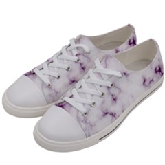 White Marble Violet Purple Veins Accents Texture Printed Floor Background Luxury Women s Low Top Canvas Sneakers by genx