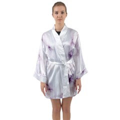 White Marble Violet Purple Veins Accents Texture Printed Floor Background Luxury Long Sleeve Satin Kimono by genx