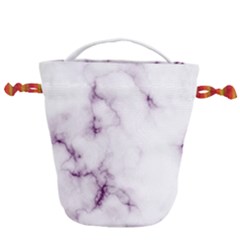 White Marble Violet Purple Veins Accents Texture Printed Floor Background Luxury Drawstring Bucket Bag by genx