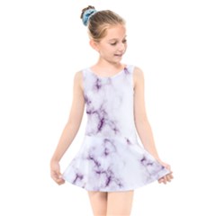 White Marble Violet Purple Veins Accents Texture Printed Floor Background Luxury Kids  Skater Dress Swimsuit by genx