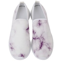 White Marble Violet Purple Veins Accents Texture Printed Floor Background Luxury Men s Slip On Sneakers by genx